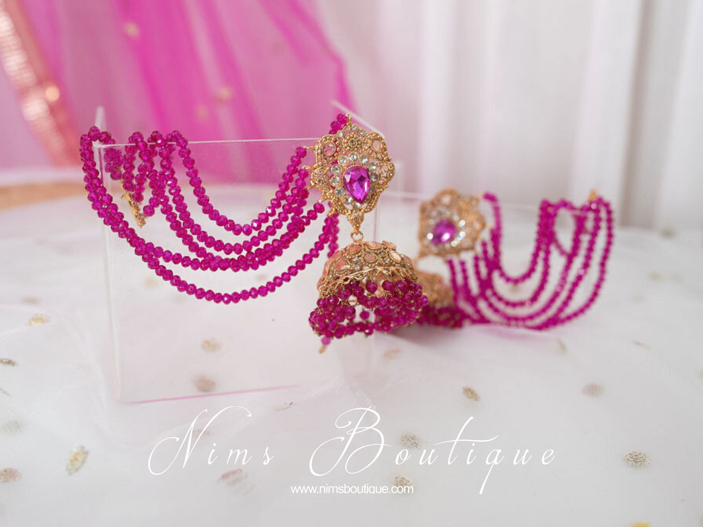 The NB Maharani Hot Pink Chumke with earring chains