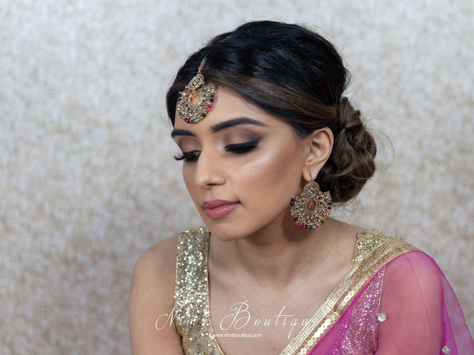 Nims Boutique Royal Multicolour & Gold Stone Chand Tikka Set