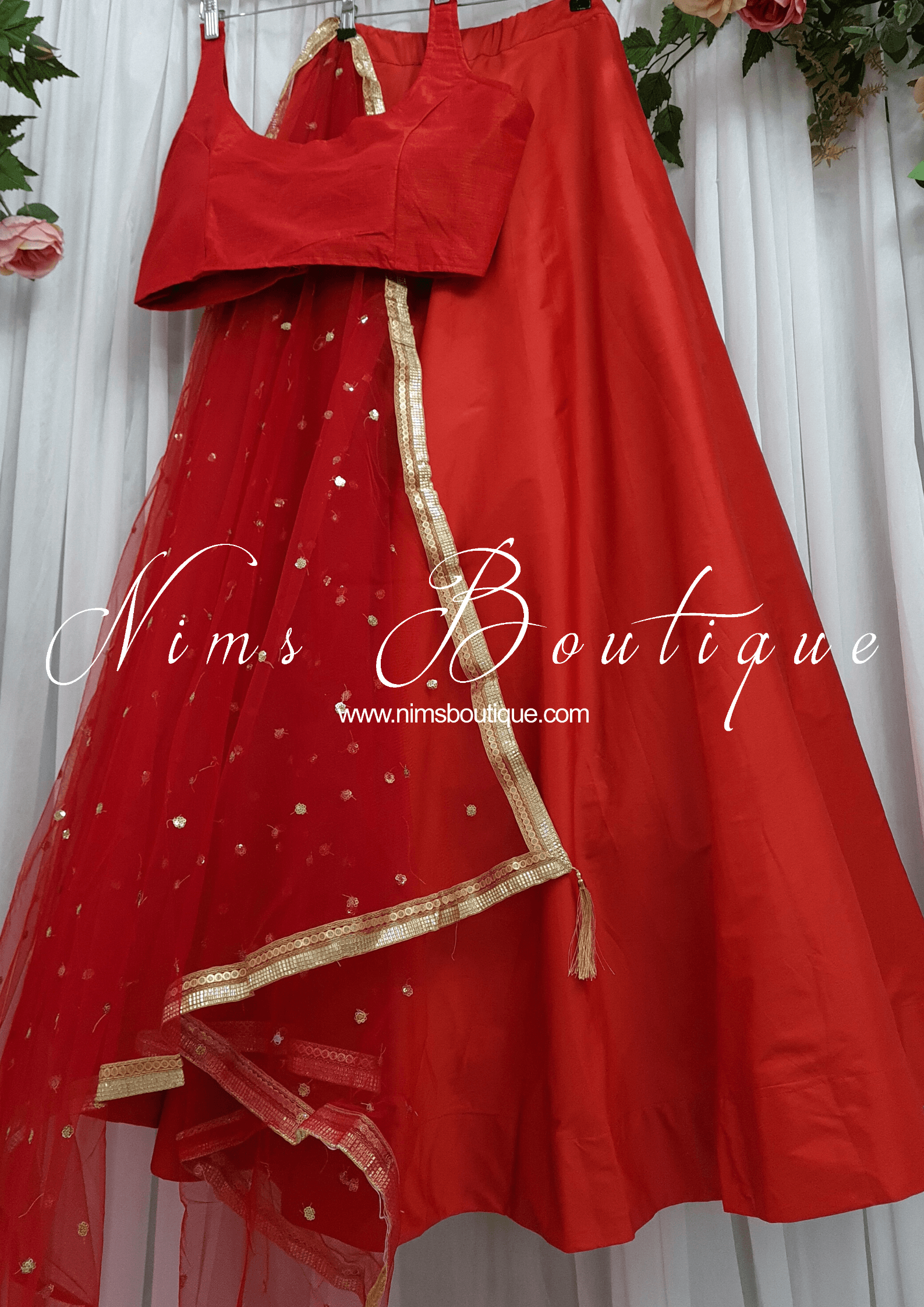 Nims Boutique Readymade Red Silk skirt/lehnga sizes 4-18