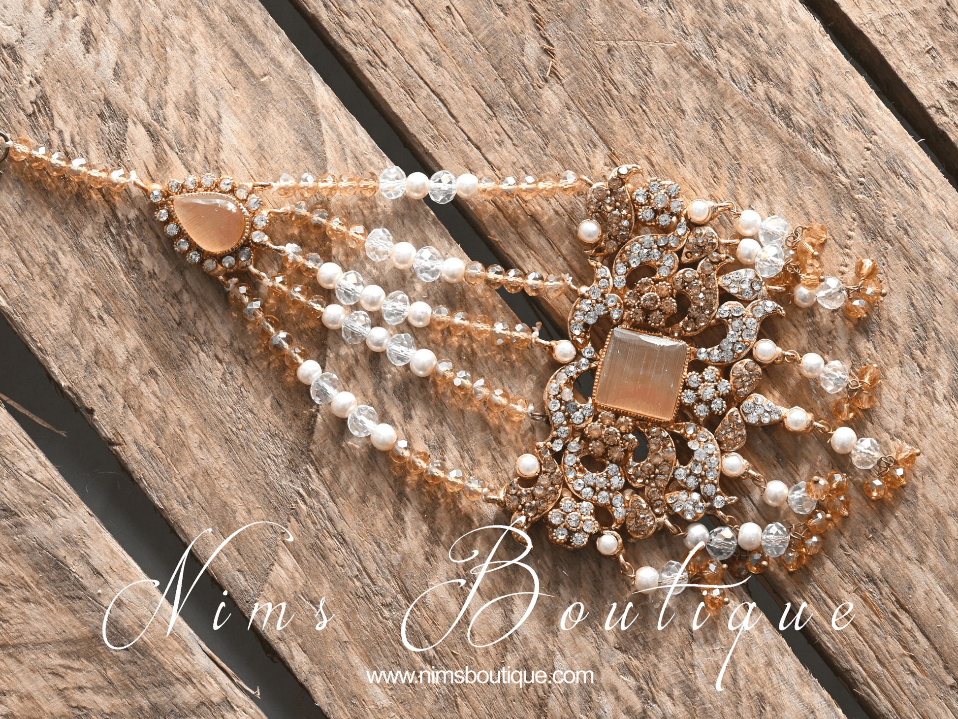 Nims Boutique Ananya Peach Gem Maharani Choker Set