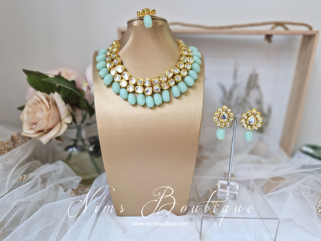 Nims Boutique Blossom Mint Akira Kundan Set