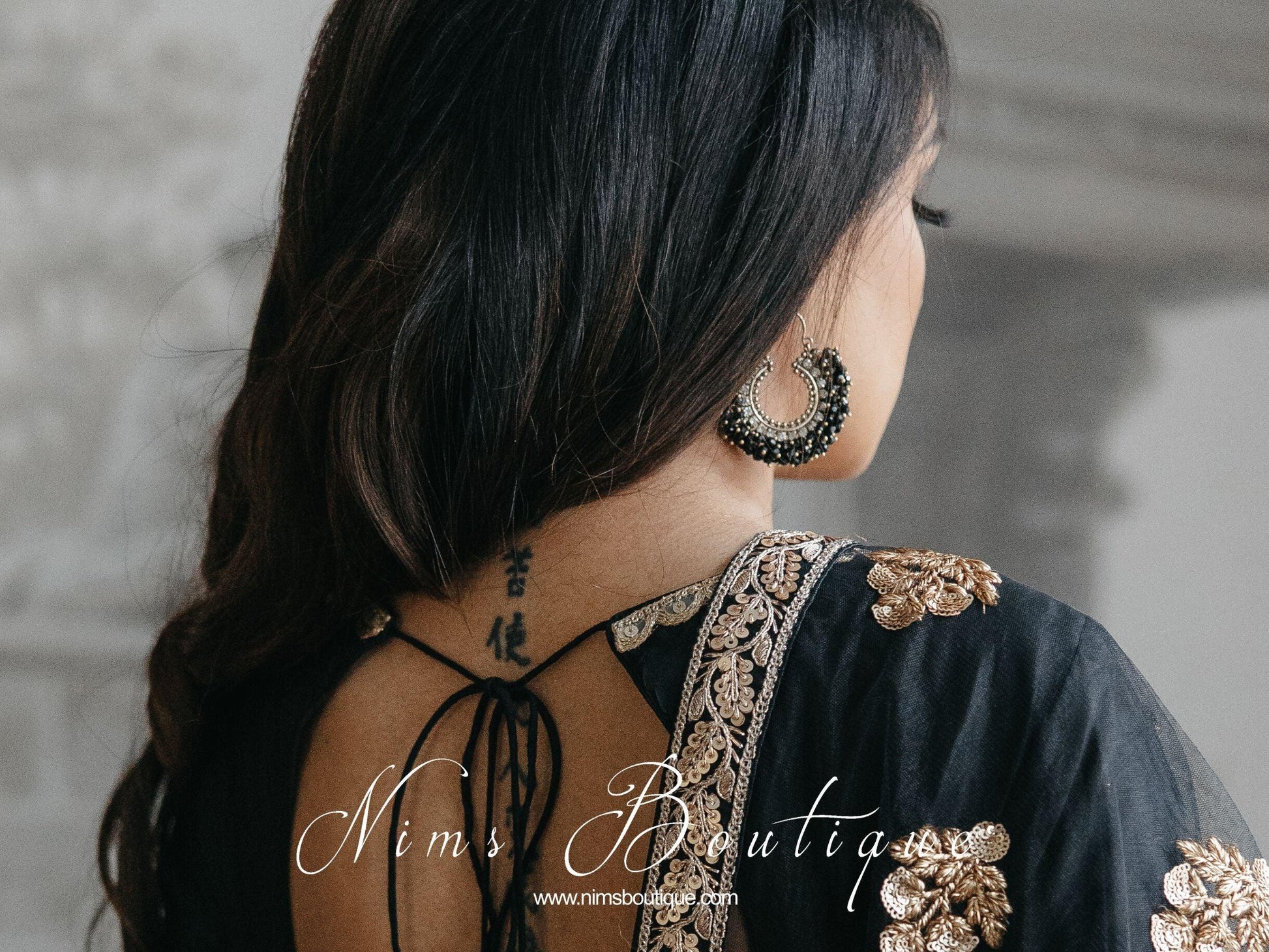 Nims Boutique Meghna Royal Black Hoop Earrings