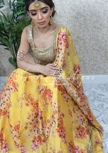 Yellow Floral readymade skirt/lehnga (sizes 4-16)