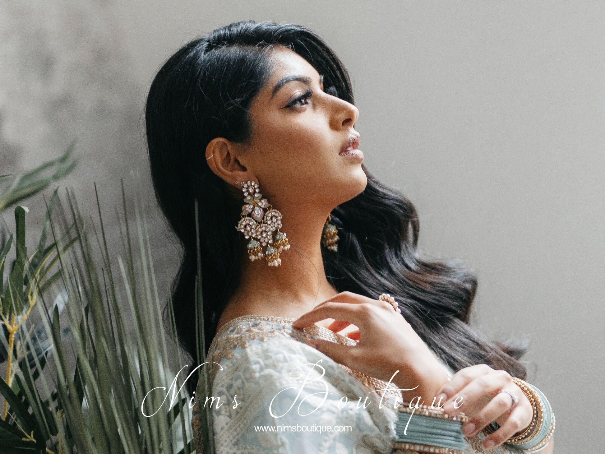 Nims Boutique Ariana Luxury Mint Meenakari Earrings