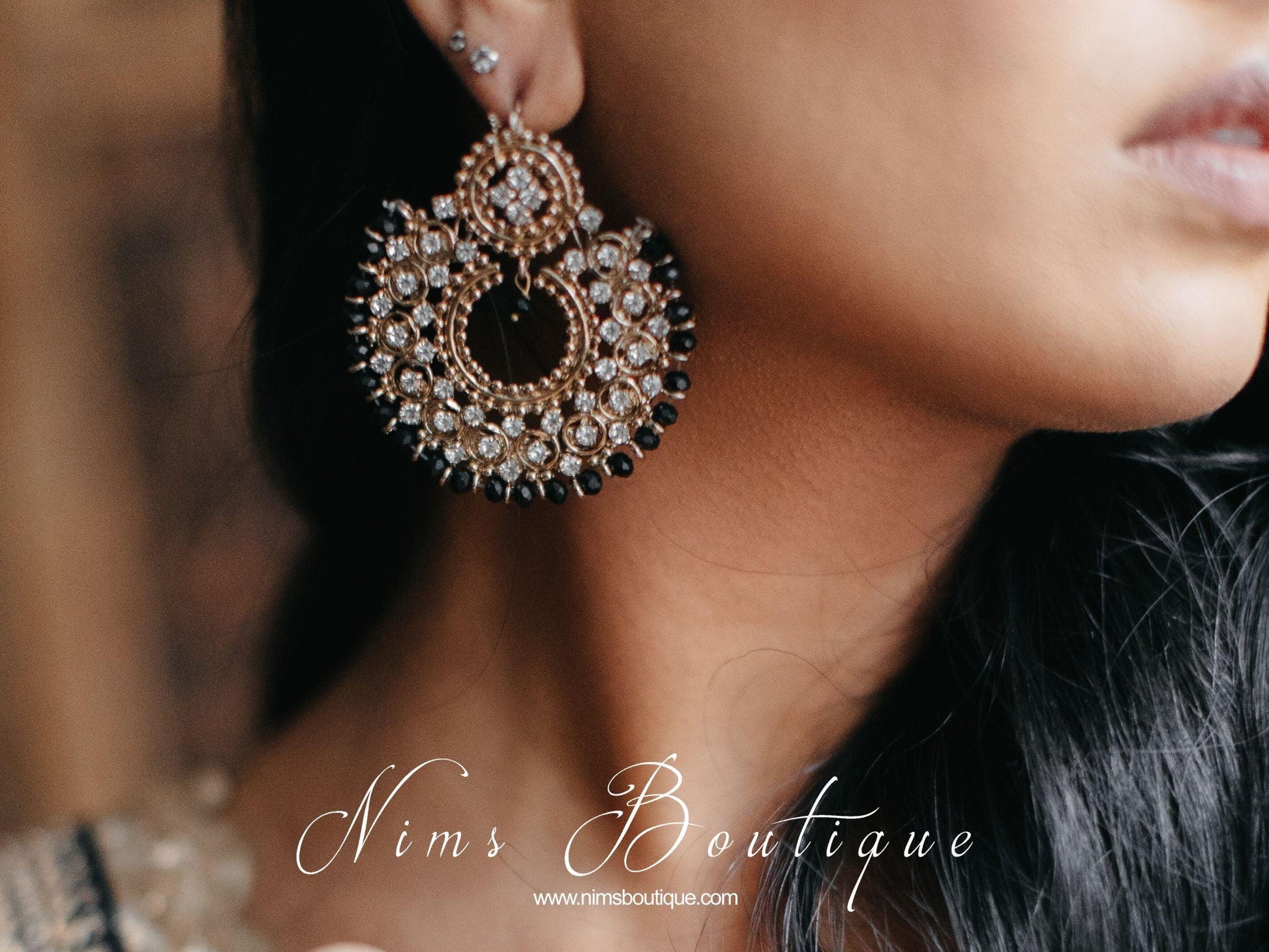 Nims Boutique Royal Black Chand Tikka Set