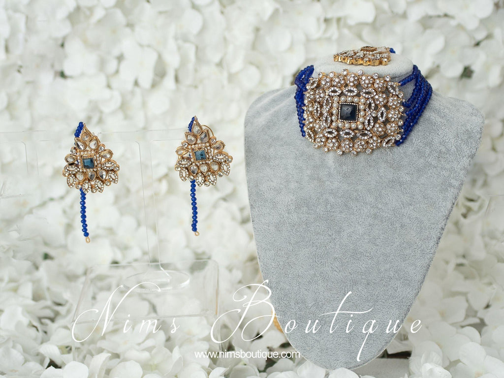 Nims Boutique Neetu Maharani Royal Blue Choker Set