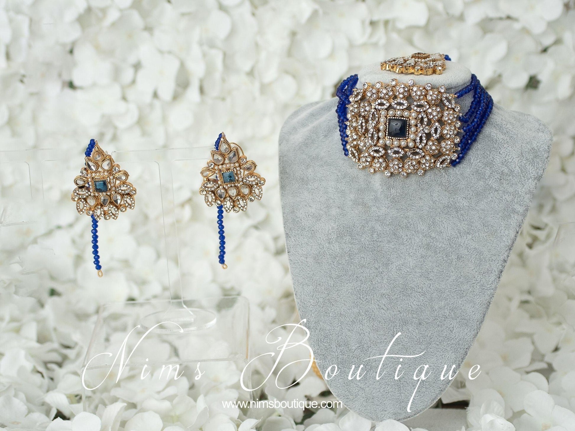 Nims Boutique Neetu Maharani Royal Blue Choker Set