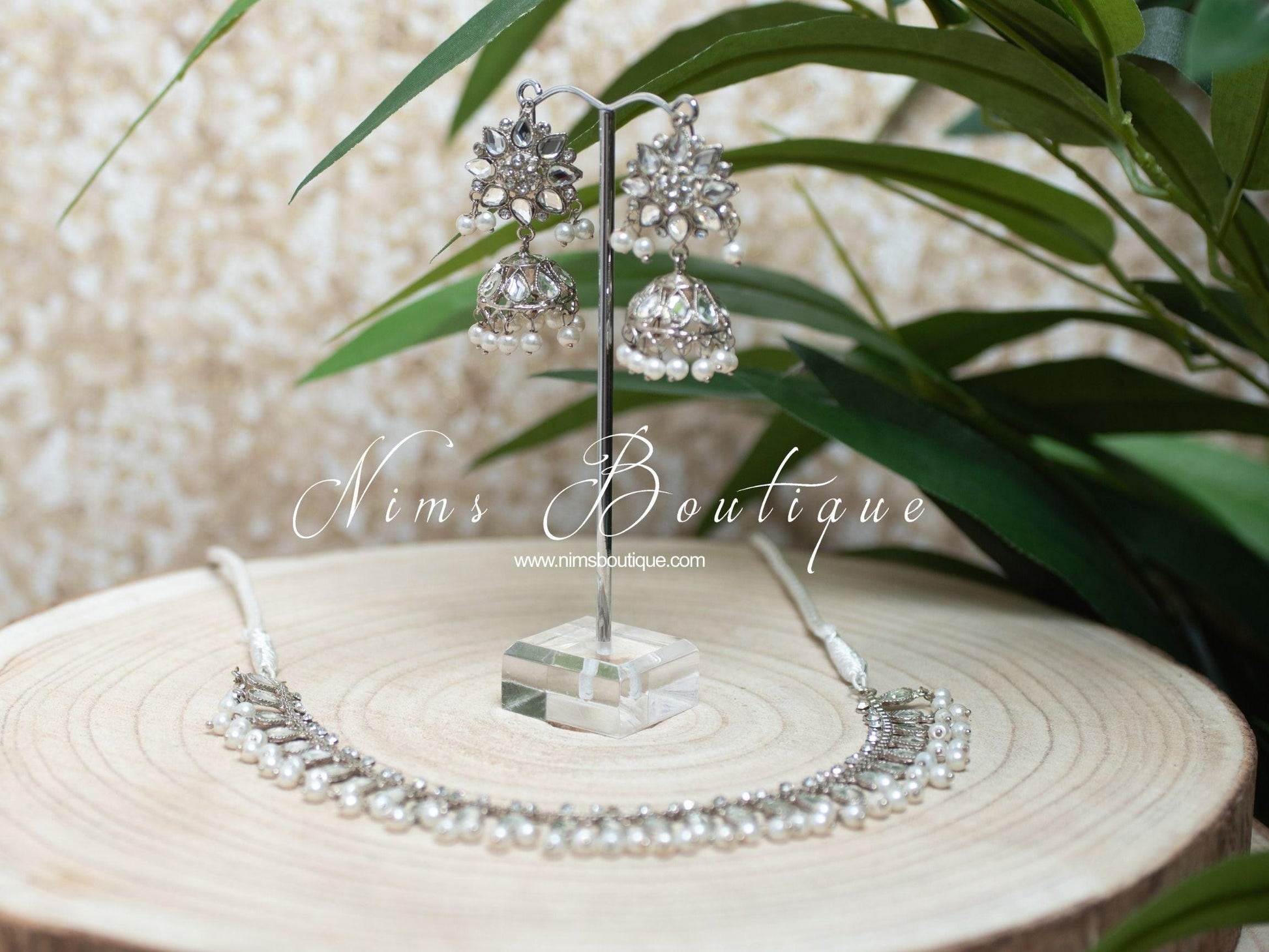 Nims Boutique Nandini Royal Silver & Pearl Necklace