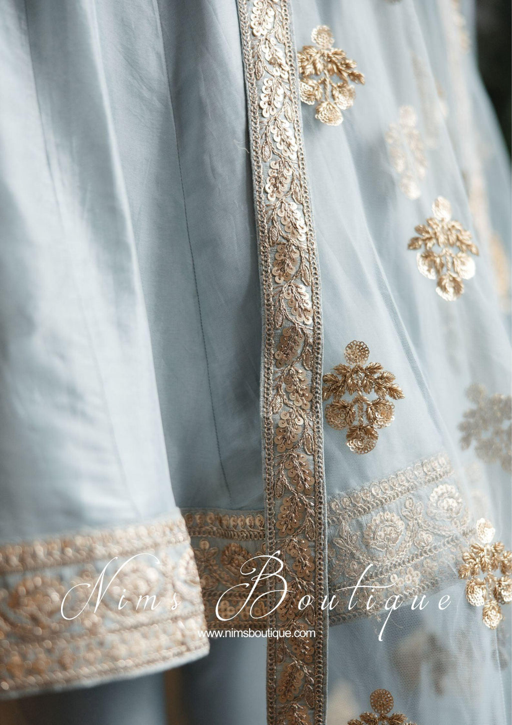 Nims Boutique Rashmi Luxury Grey Silk Anarkali Suit with Pajami size 6-8