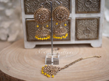 Nims Boutique Royal Dark Yellow & Gold Stone Chumke & Tikka Set