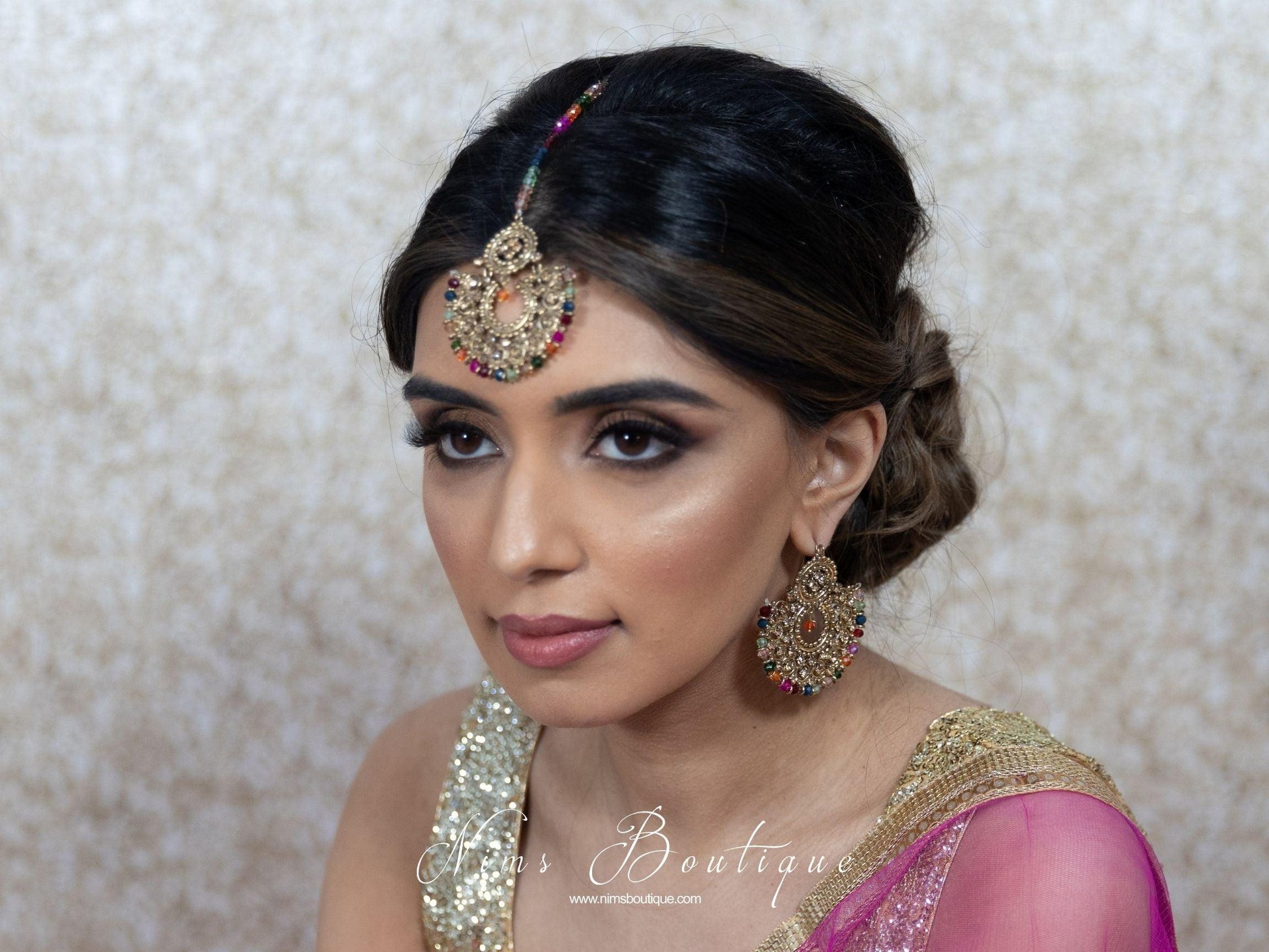 Nims Boutique Royal Multicolour & Gold Stone Chand Tikka Set