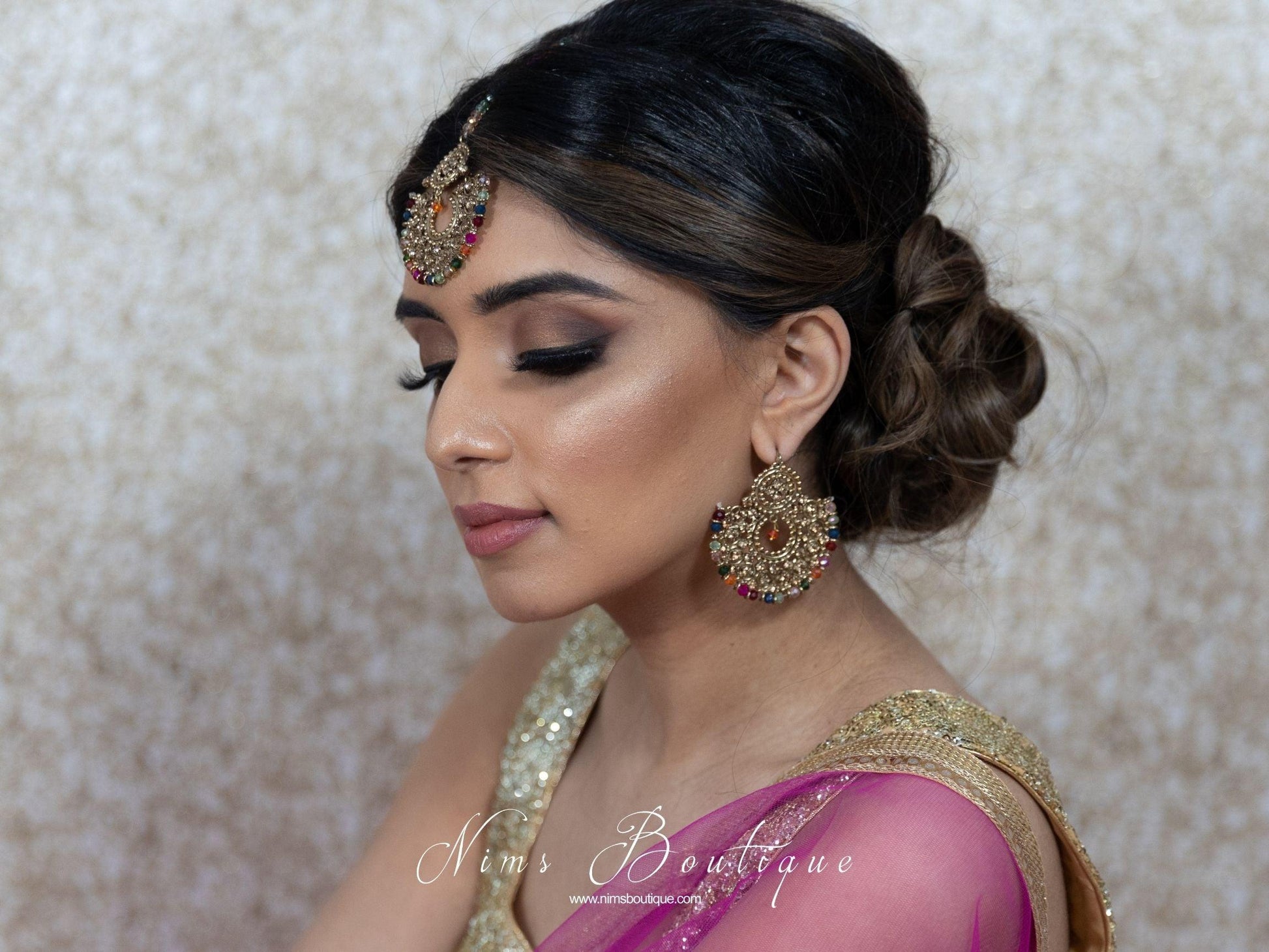 Nims Boutique Royal Multicolour & Gold Stone Chand Tikka Set