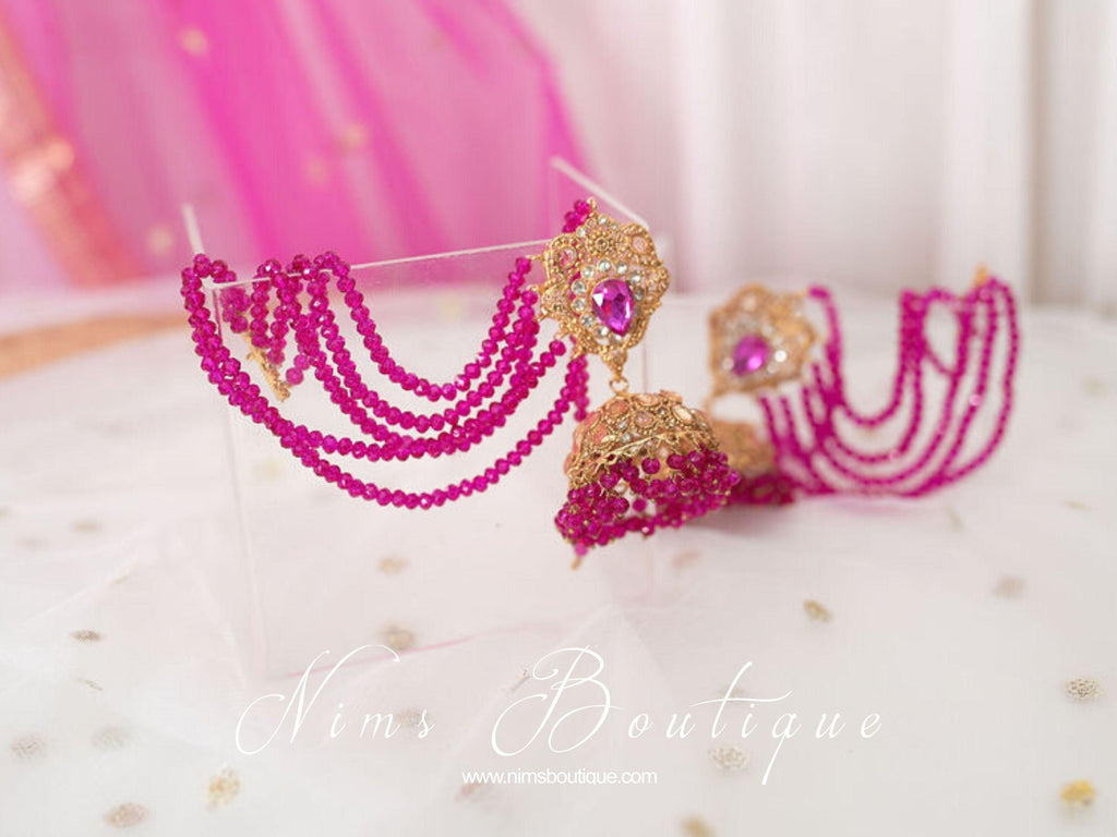 Nims Boutique The NB Maharani Hot Pink Chumke with earring chains