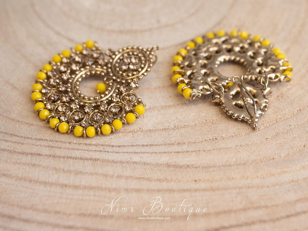 Nims Boutique Royal Dark Yellow & Gold Stone Chand Tikka Set