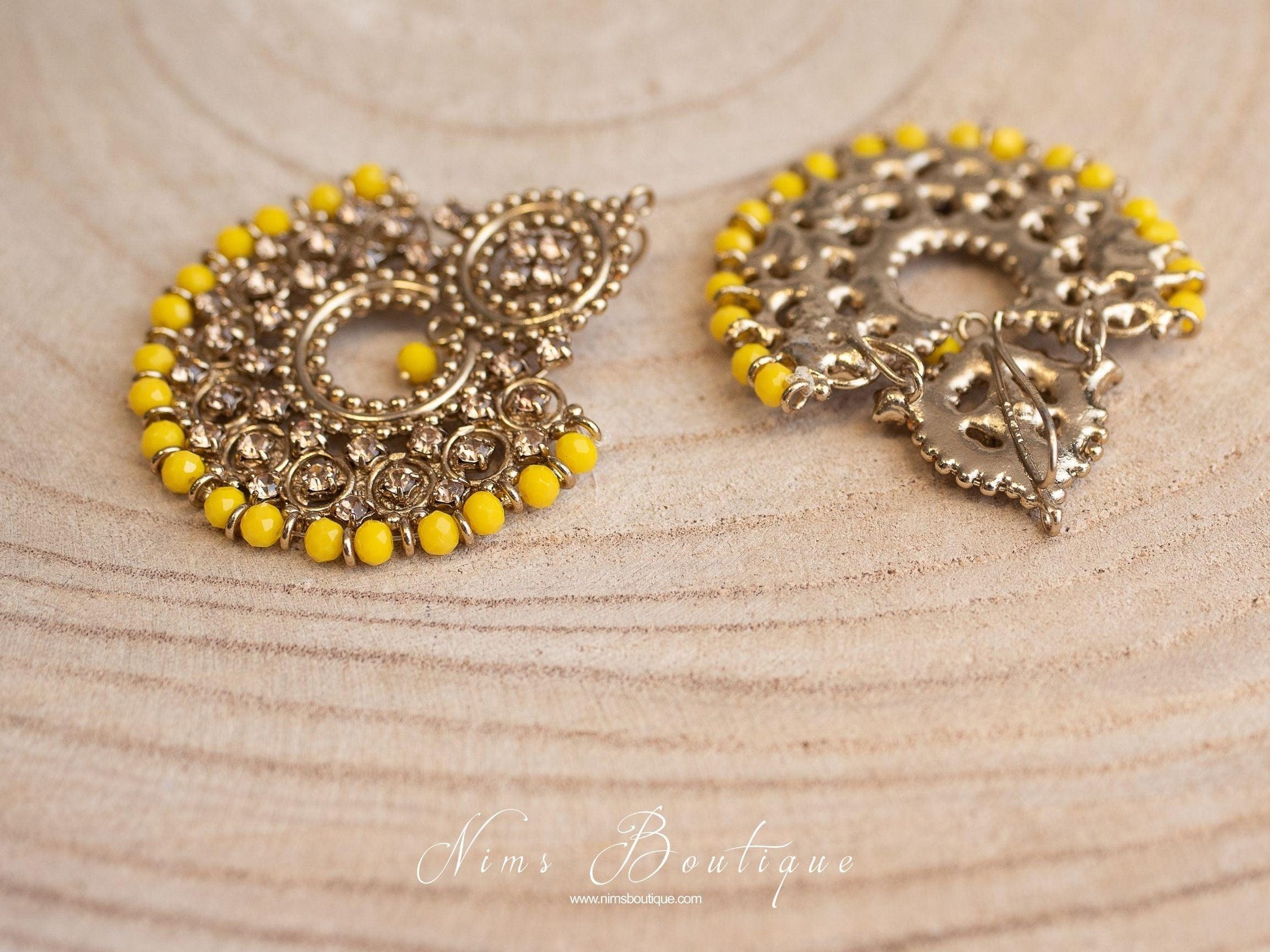 Nims Boutique Royal Dark Yellow & Gold Stone Chand Tikka Set