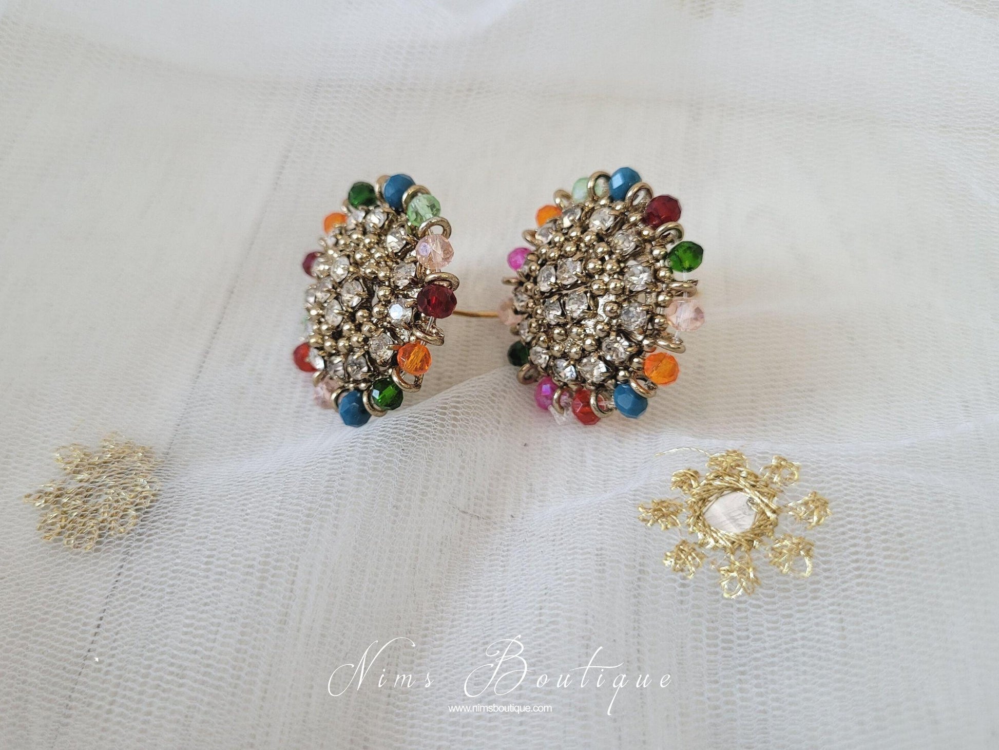 Nims Boutique Royal Antique Gold & Multicolour Stud Earrings 2