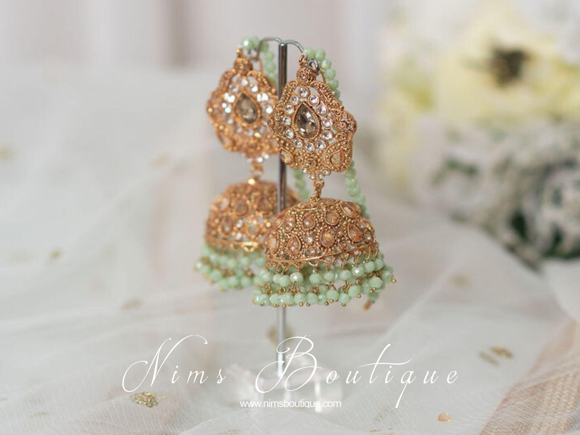 Nims Boutique Anjali Mint Chumke with earring chains