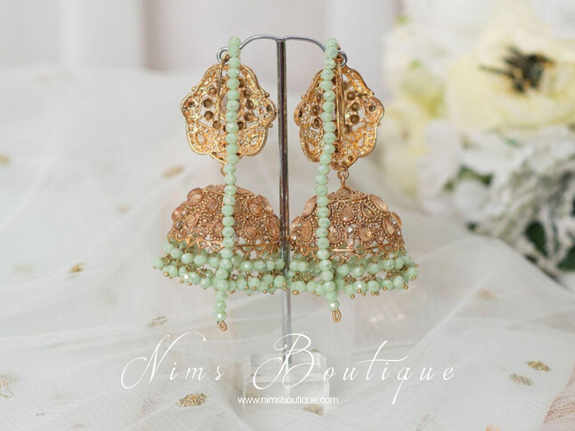 Nims Boutique Anjali Mint Chumke with earring chains