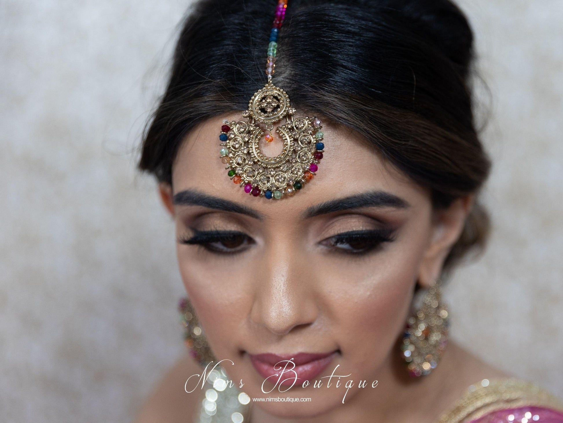 Nims Boutique Royal Multicolour & Gold Stone Chand Tikka Set