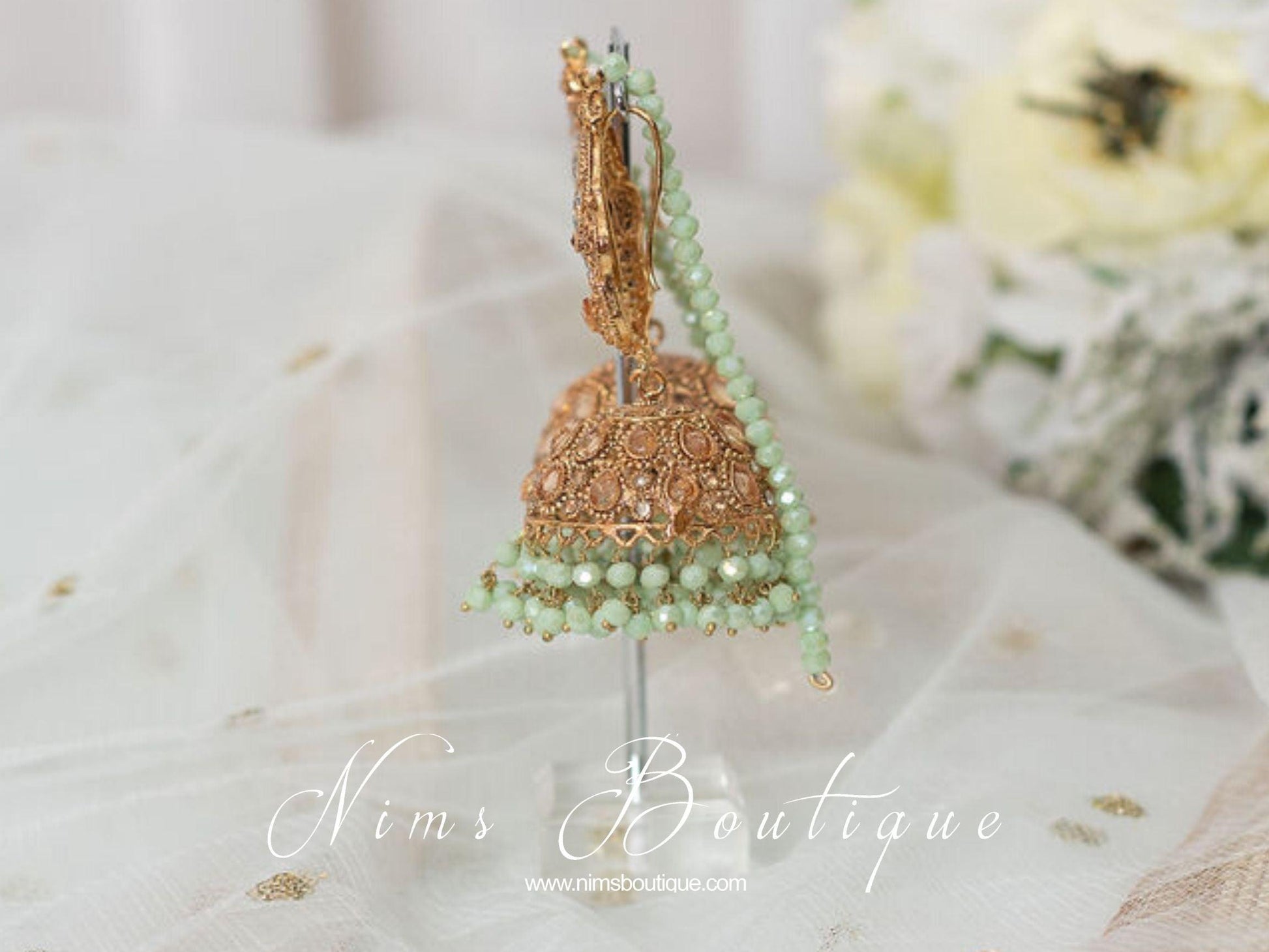Nims Boutique Anjali Mint Chumke with earring chains