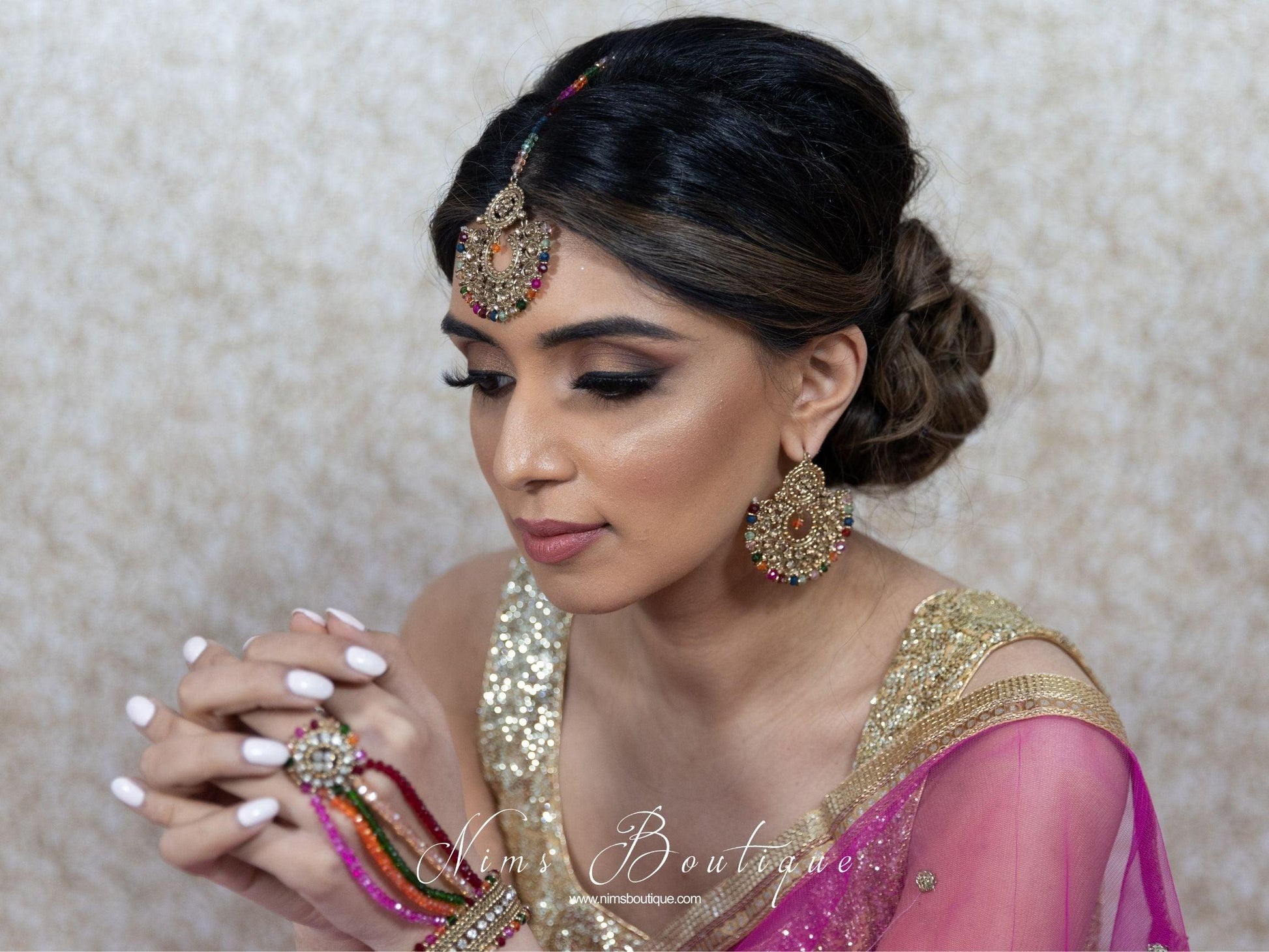 Nims Boutique Royal Multicolour & Gold Stone Chand Tikka Set