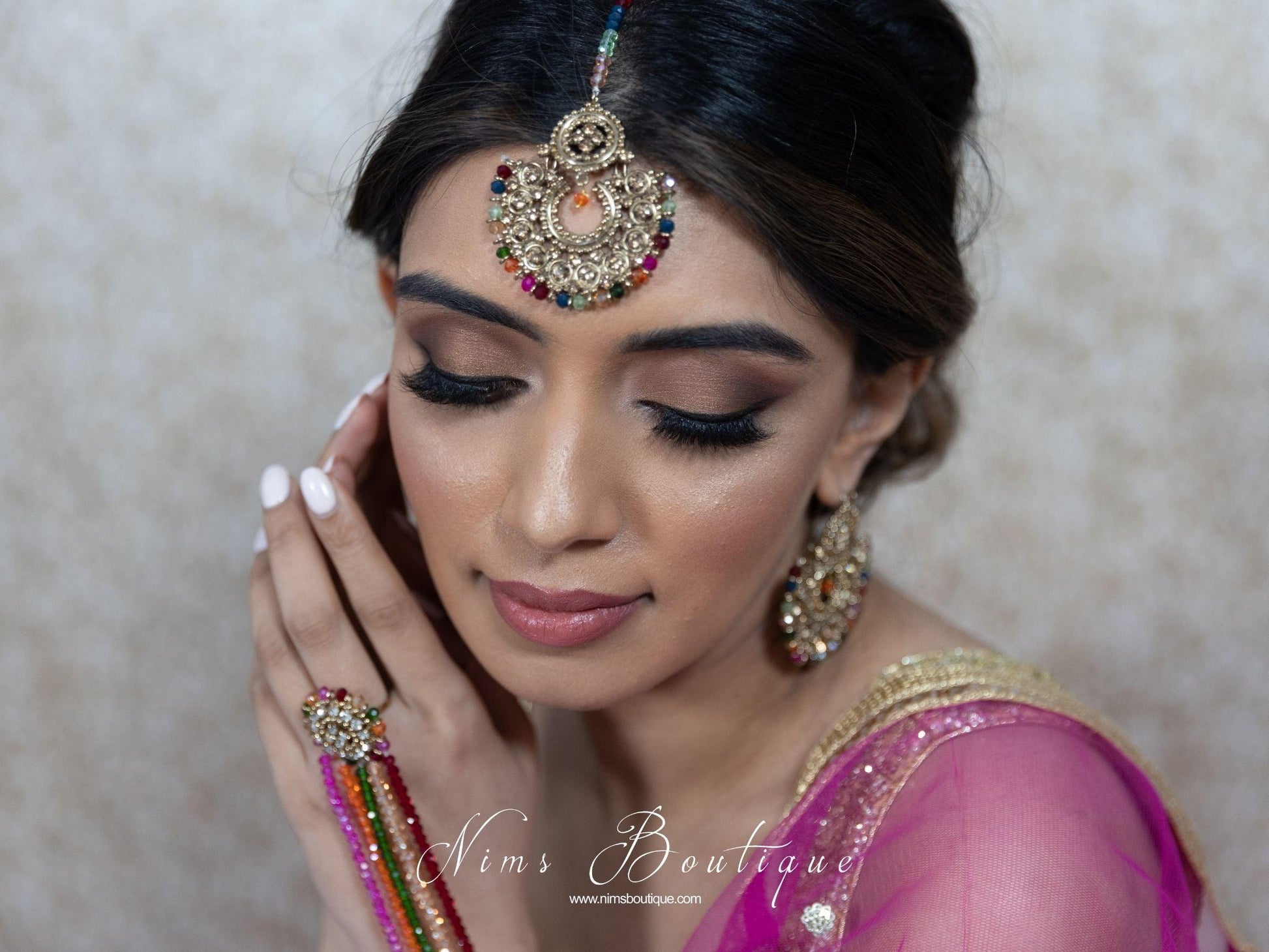 Nims Boutique Royal Multicolour & Gold Stone Chand Tikka Set