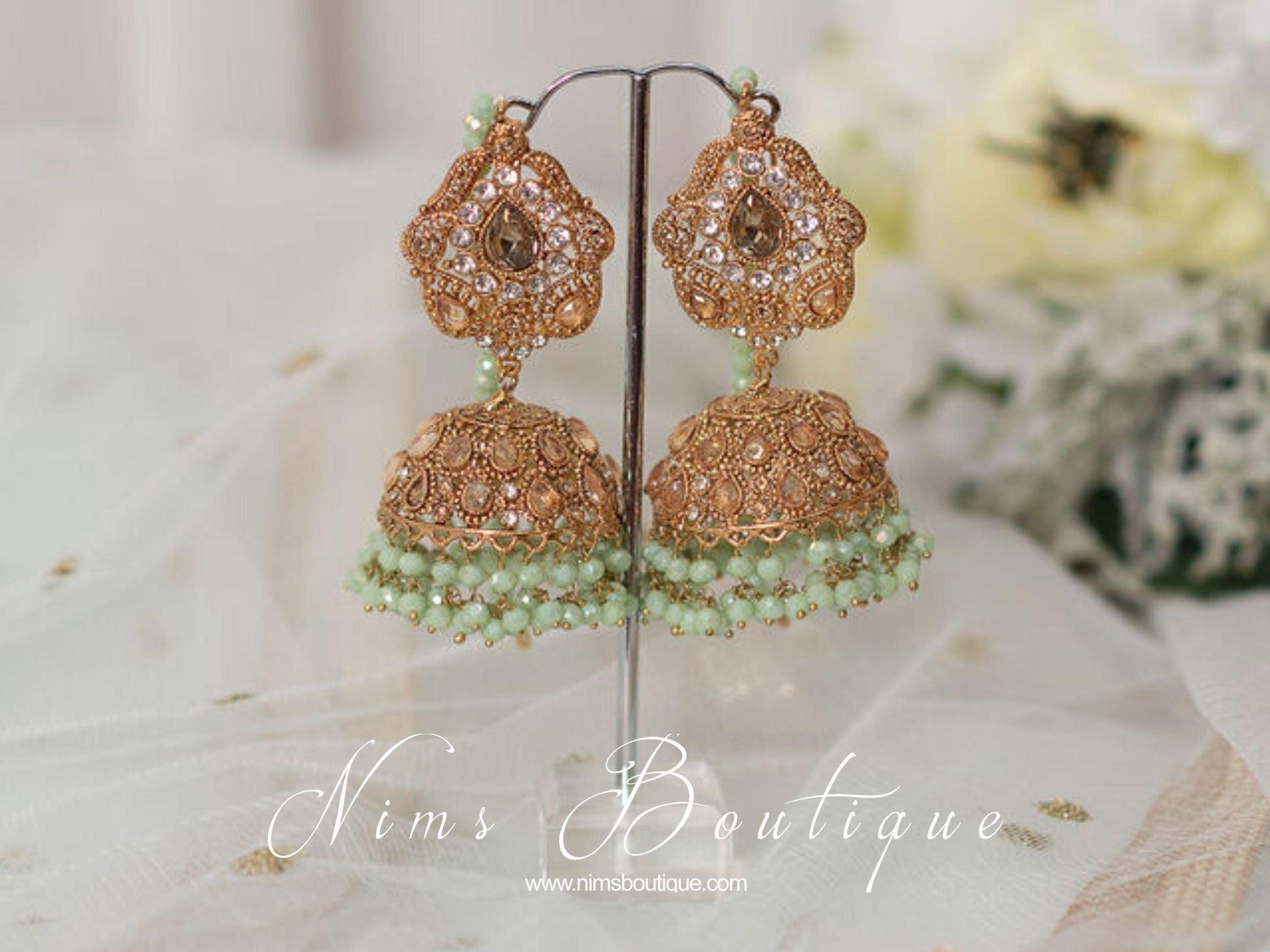 Nims Boutique Anjali Mint Chumke with earring chains