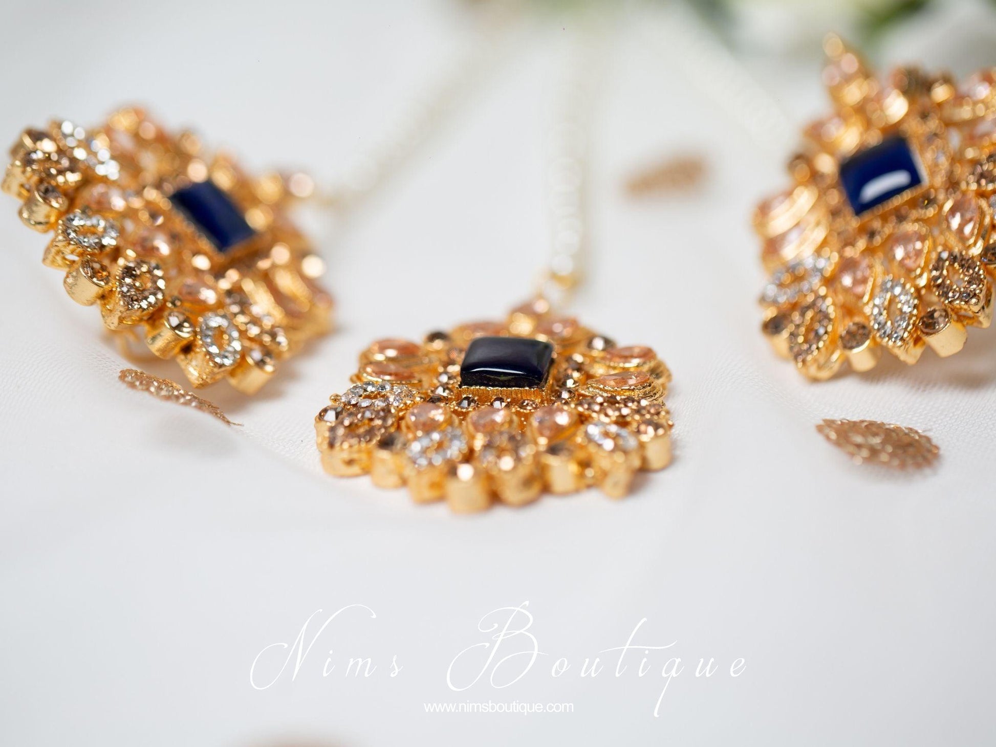 Nims Boutique Sita Gold & Navy Earrings & Tikka set