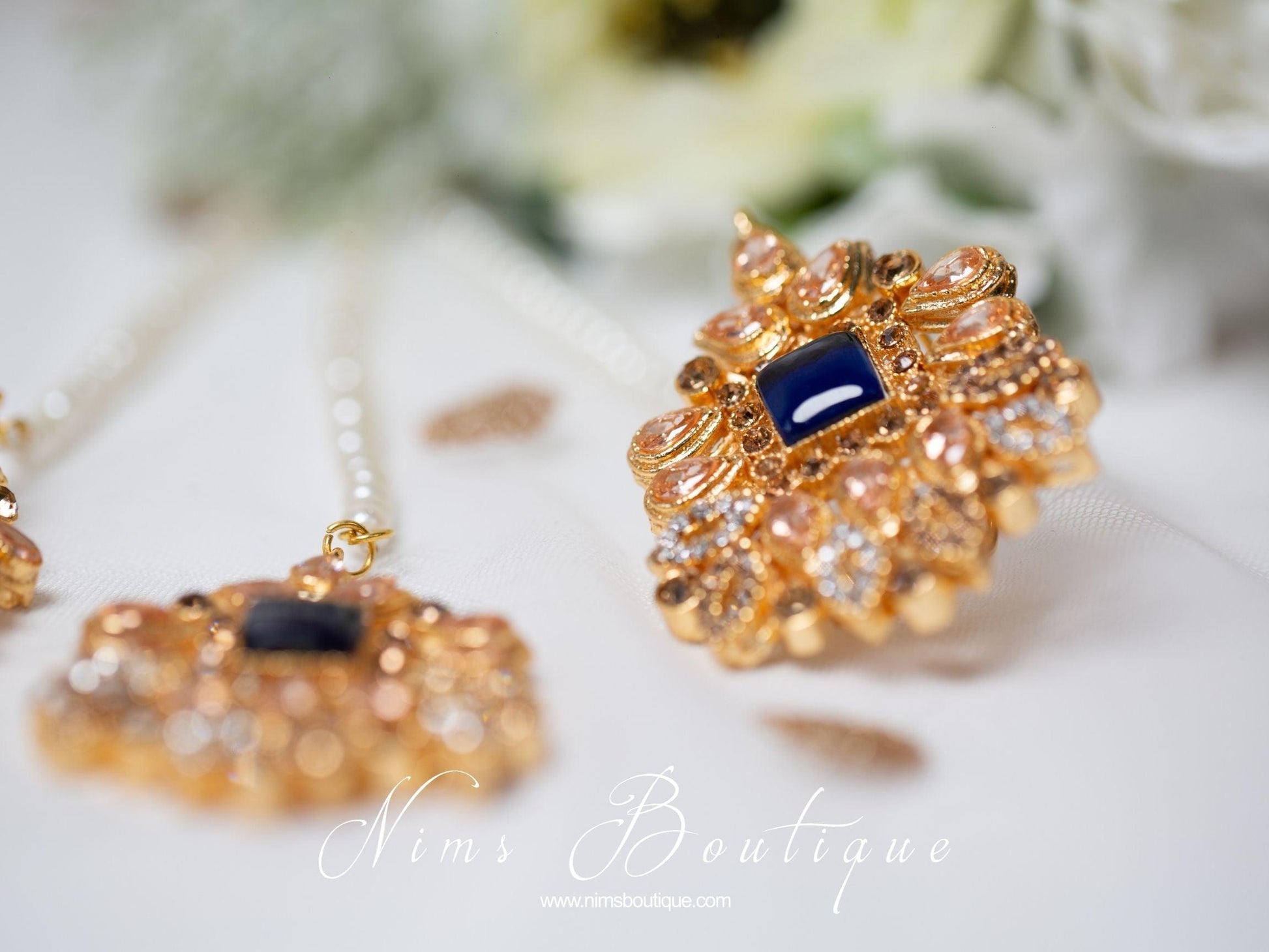 Nims Boutique Sita Gold & Navy Earrings & Tikka set