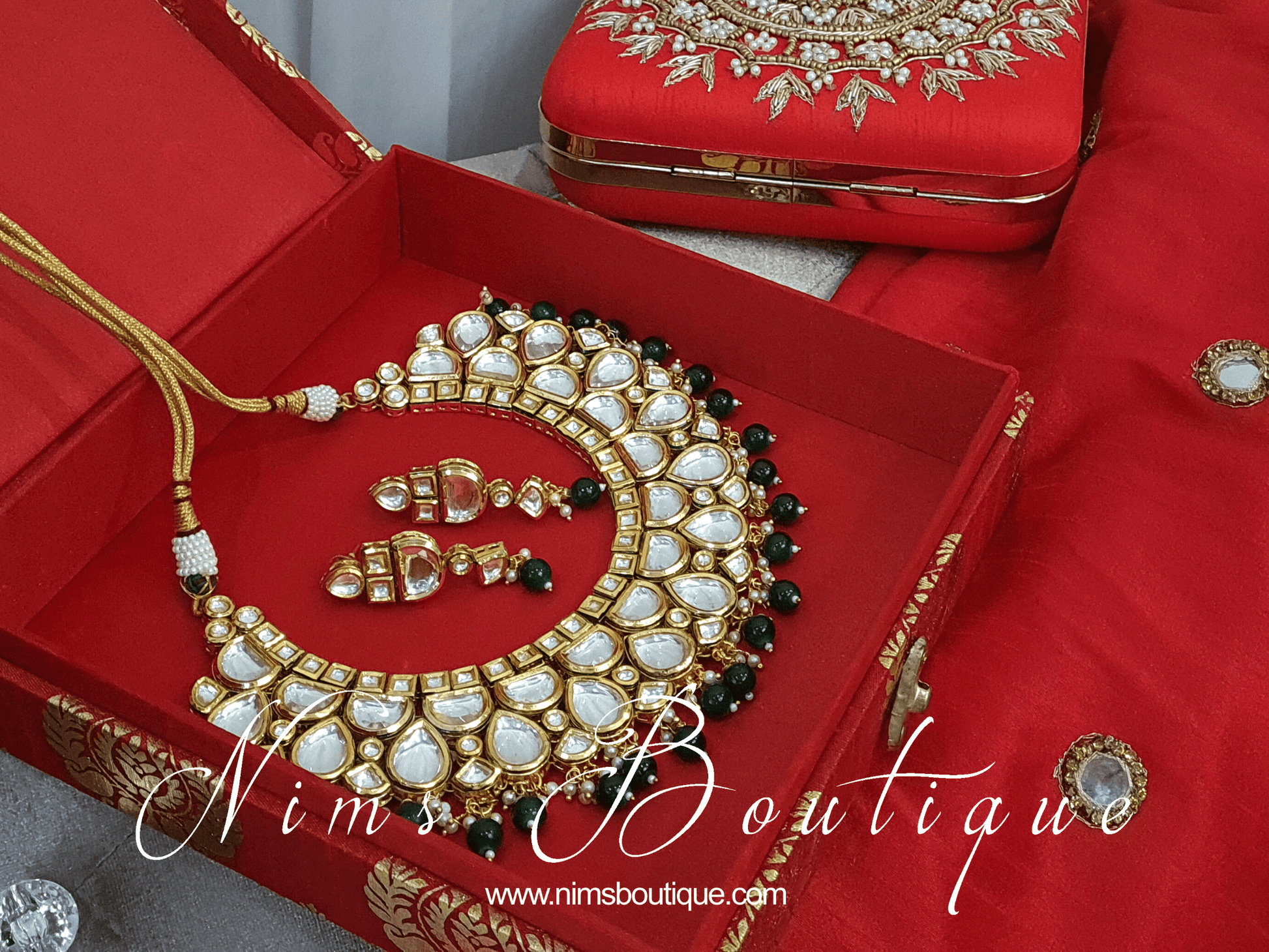 Nims Boutique Red Brocade Silk Jewellery Gift Box