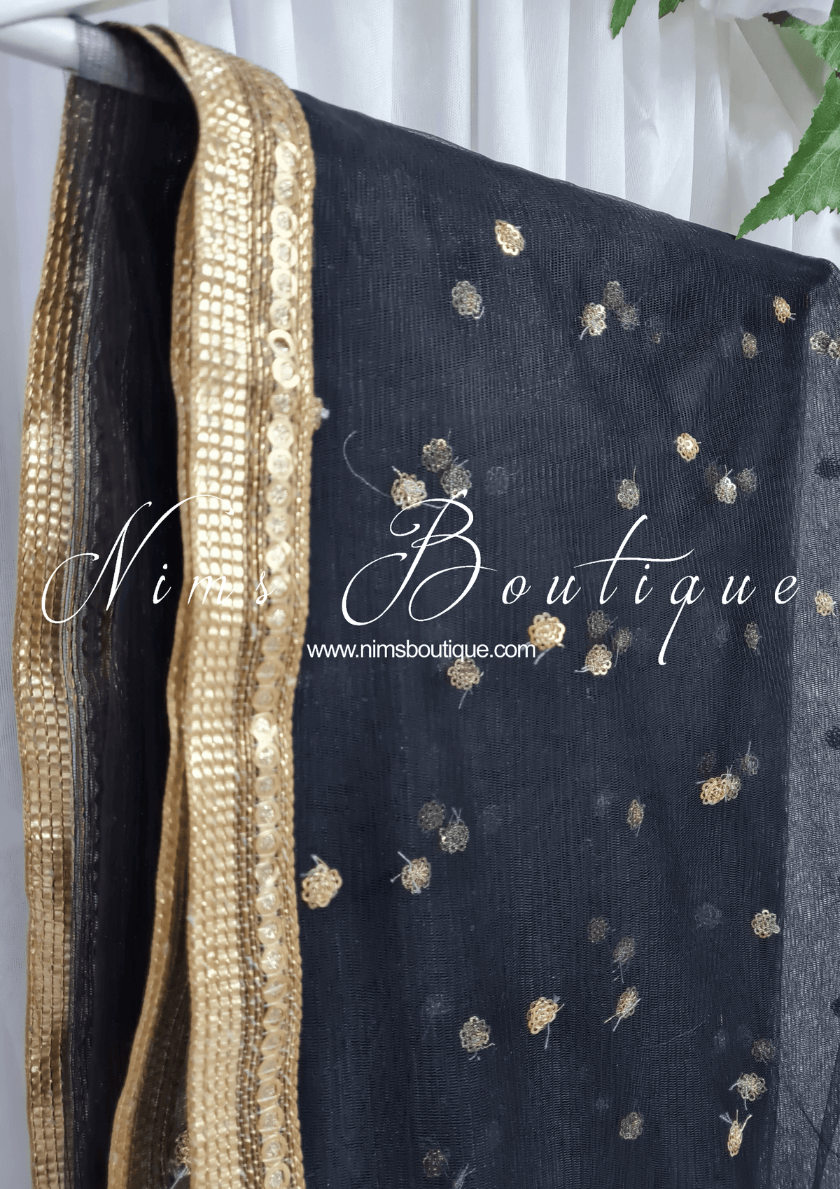 Nims Boutique Black Net Sequin Dupatta/Chunni NS4