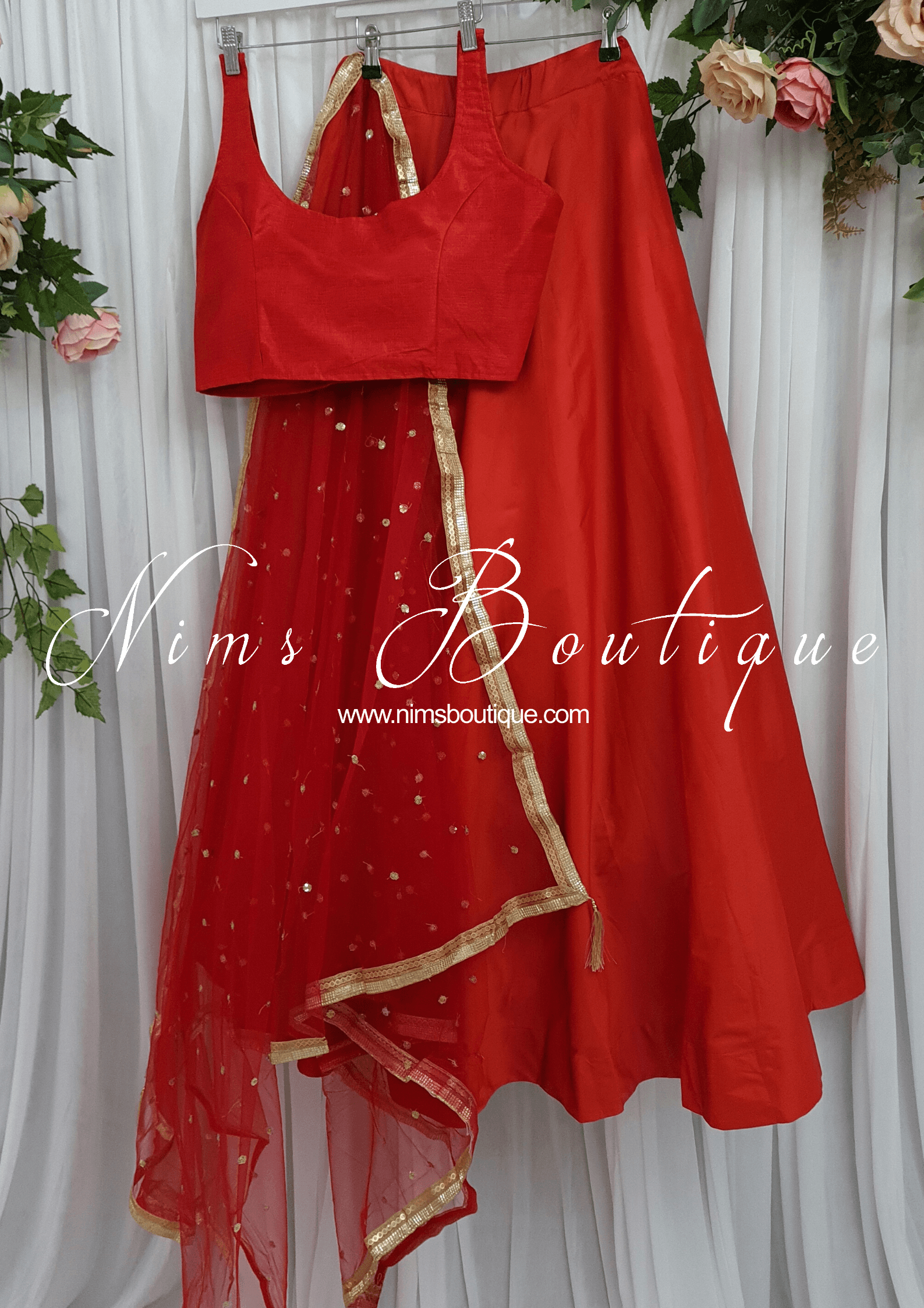 Nims Boutique Readymade Red Silk skirt/lehnga sizes 4-18
