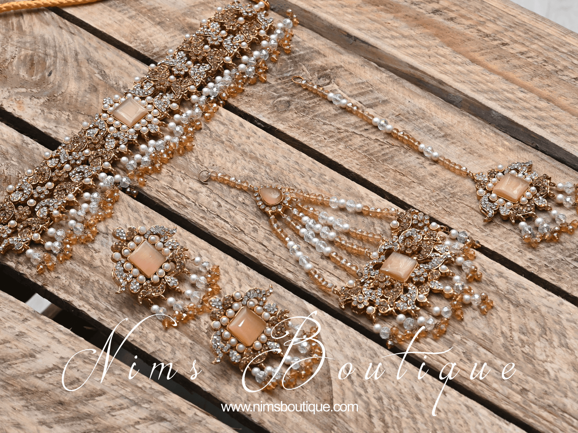 Nims Boutique Ananya Peach Gem Maharani Choker Set