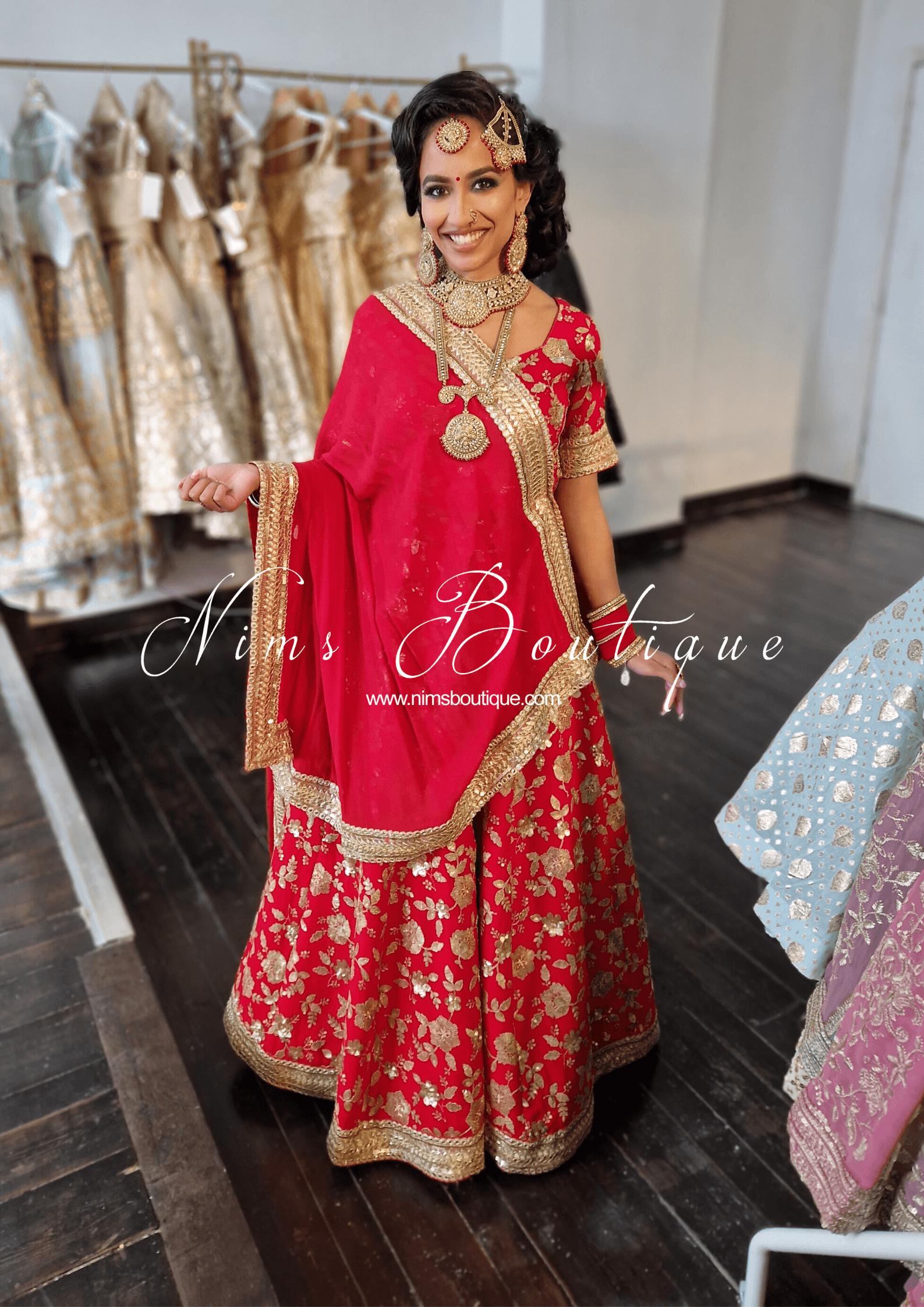 Nims Boutique Madhubala Antique Gold & Red Bridal Set