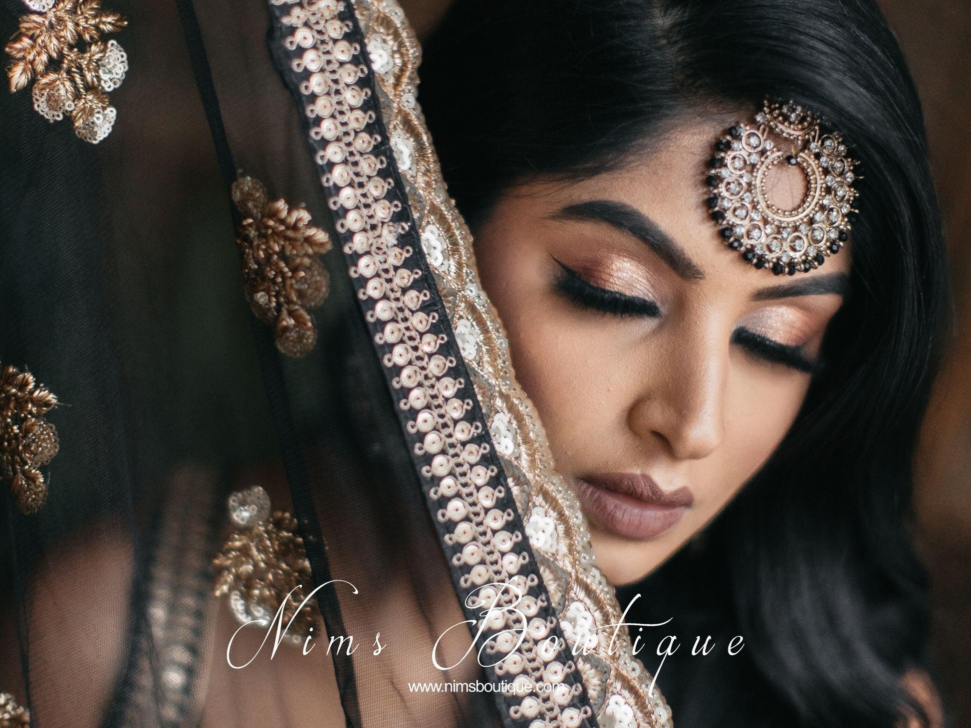 Nims Boutique Royal Black Chand Tikka Set