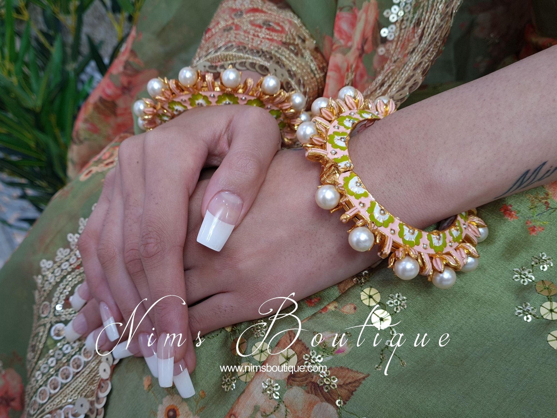 Nims Boutique Luxury Ivory & Lime Meenakari Kara various sizes