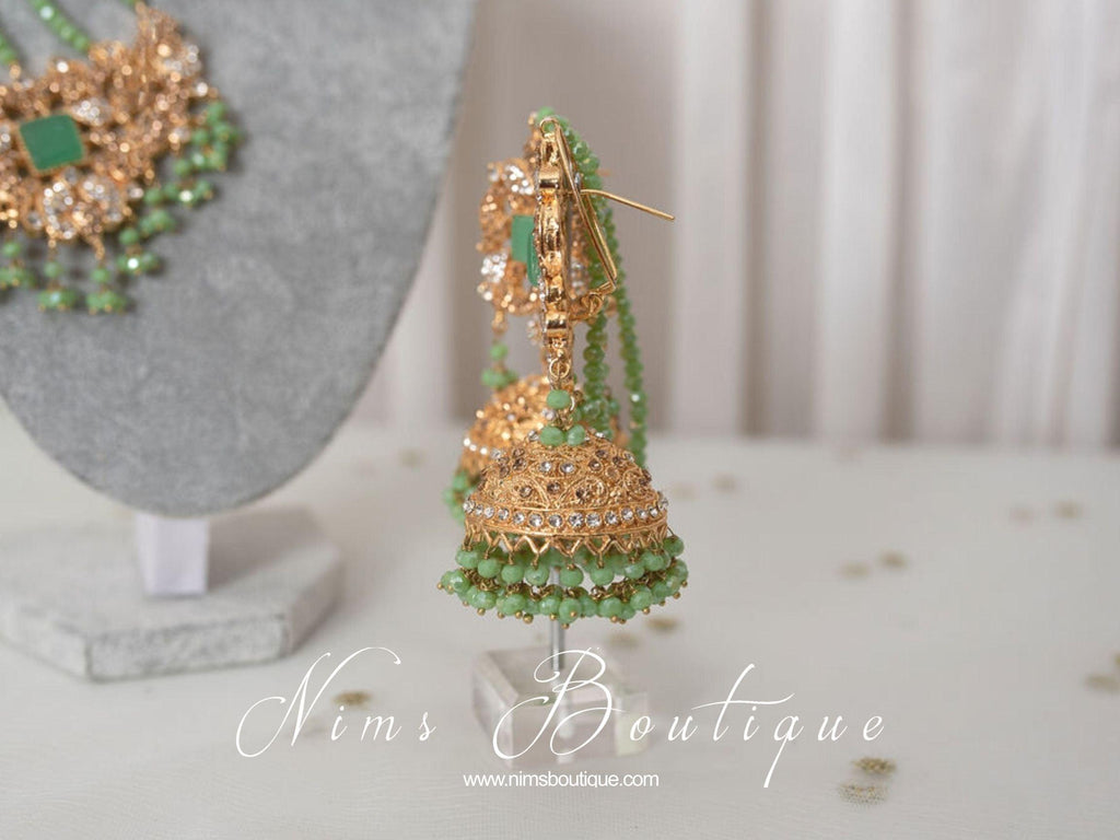 Nims Boutique Ridhi Mint Green Earrings, Tikka & Passa Set