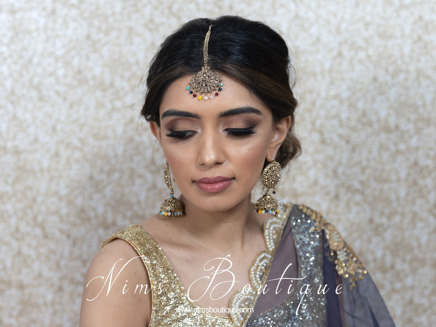 Nims Boutique Royal Antique Multicolour Chumke & Tikka Set Blues & Yellows