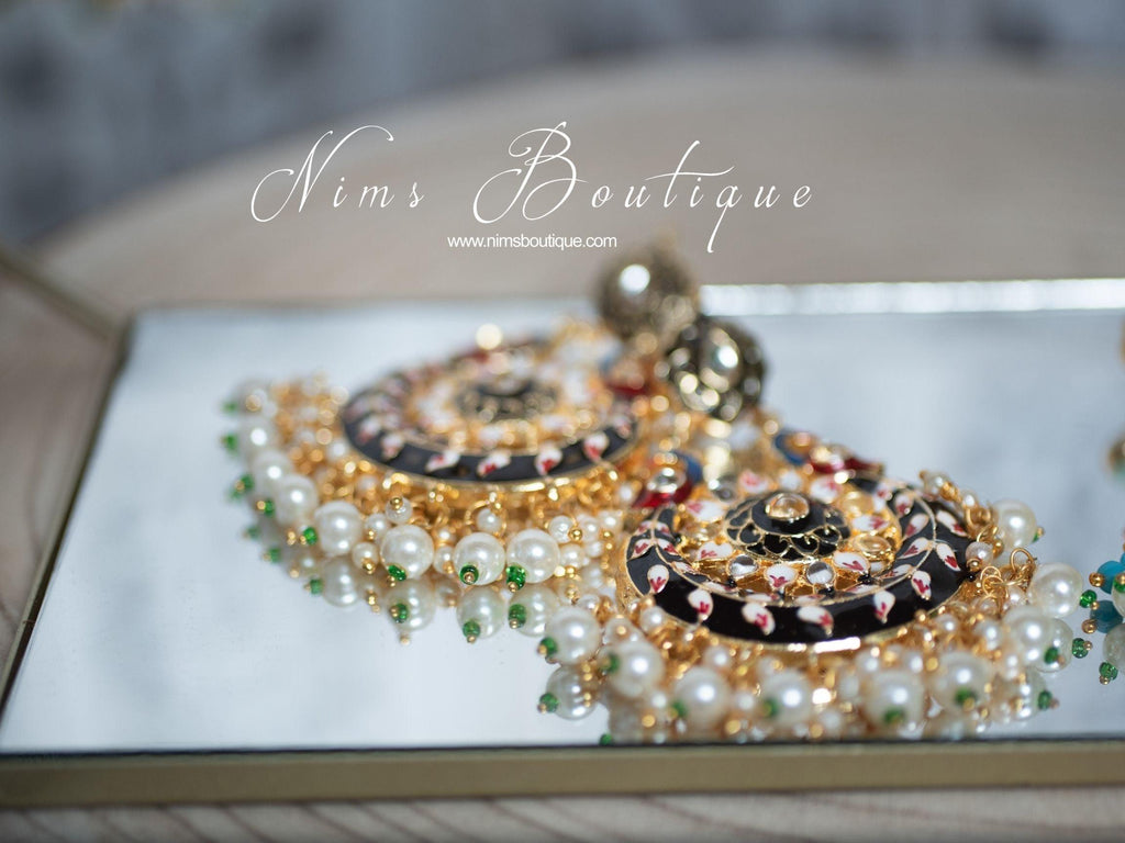 Nims Boutique Moorni Black Meenakari Peacock Earrings