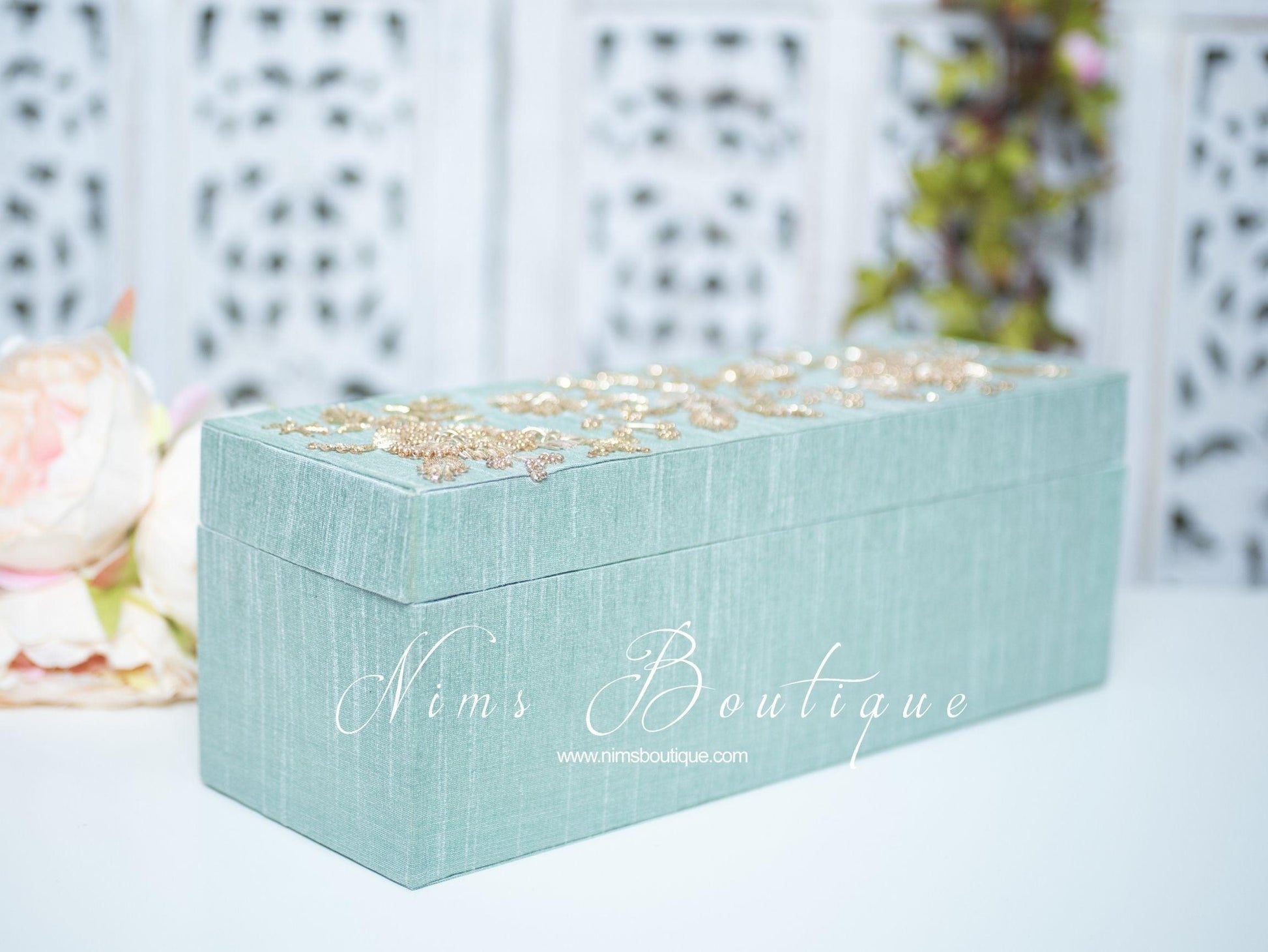 Nims Boutique Luxury Mint Embroidered Bangle Box