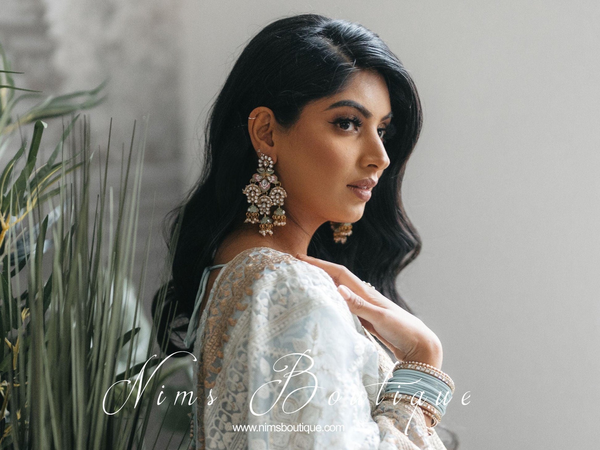 Nims Boutique Ariana Luxury Mint Meenakari Earrings