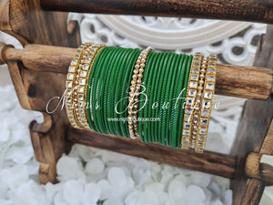 Nims Boutique Dark Green & Kundan Set of Bangles DG1