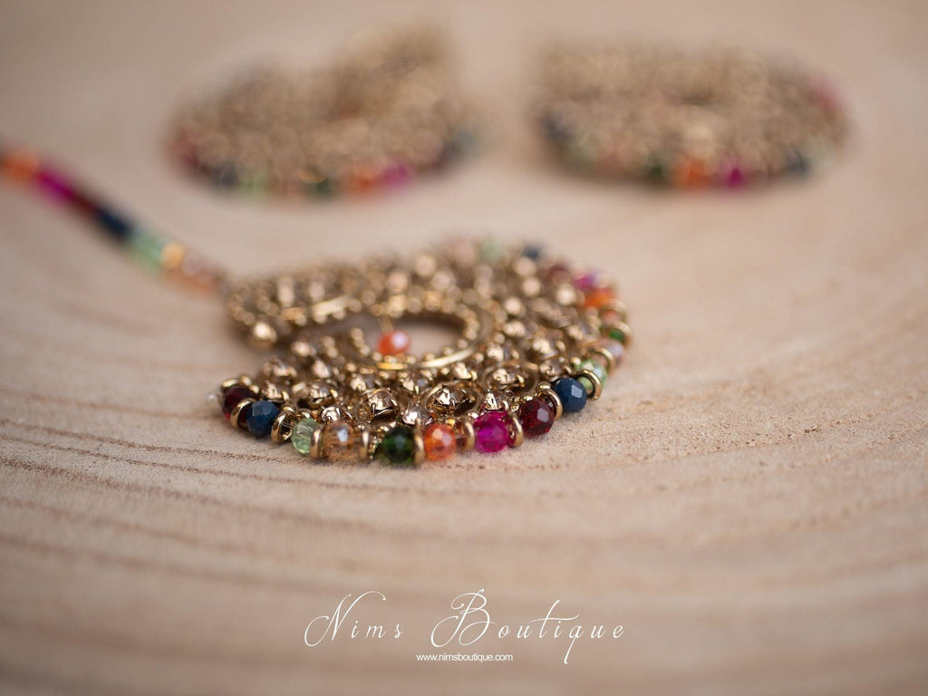 Nims Boutique Royal Multicolour & Gold Stone Chand Tikka Set