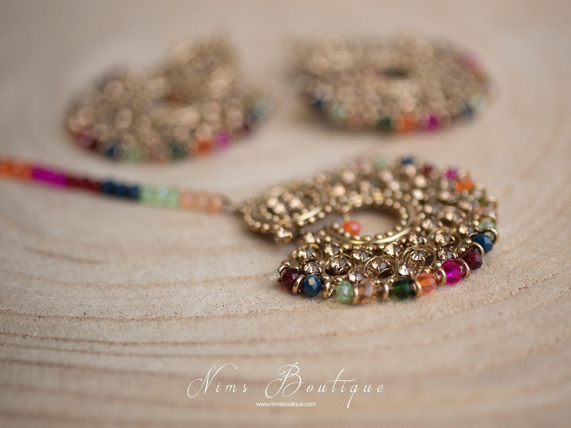 Nims Boutique Royal Multicolour & Gold Stone Chand Tikka Set