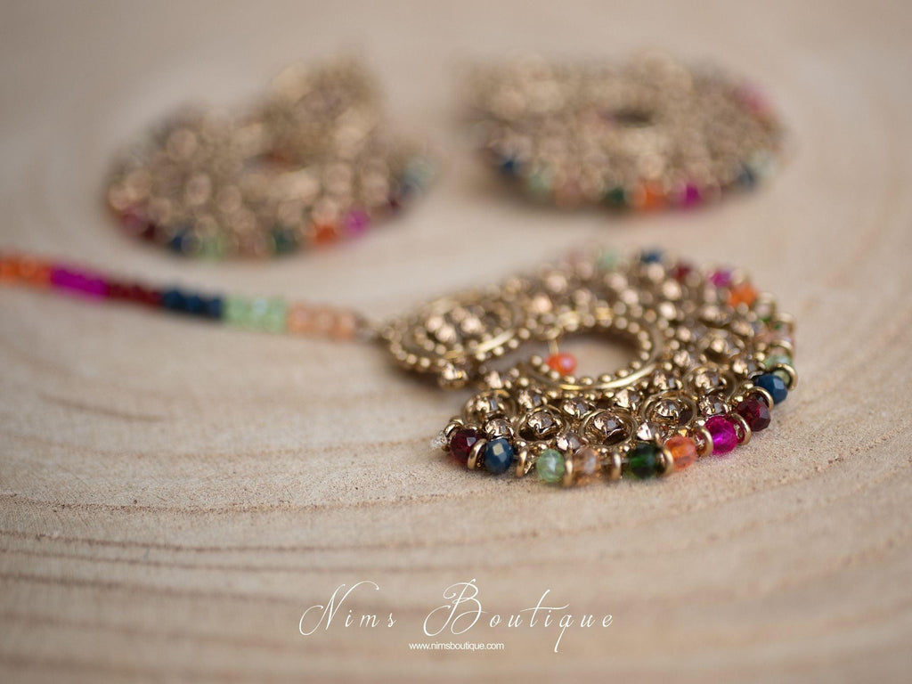 Nims Boutique Royal Multicolour & Gold Stone Chand Tikka Set