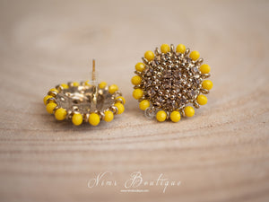 Royal Dark Yellow & Gold Stone Stud Earrings