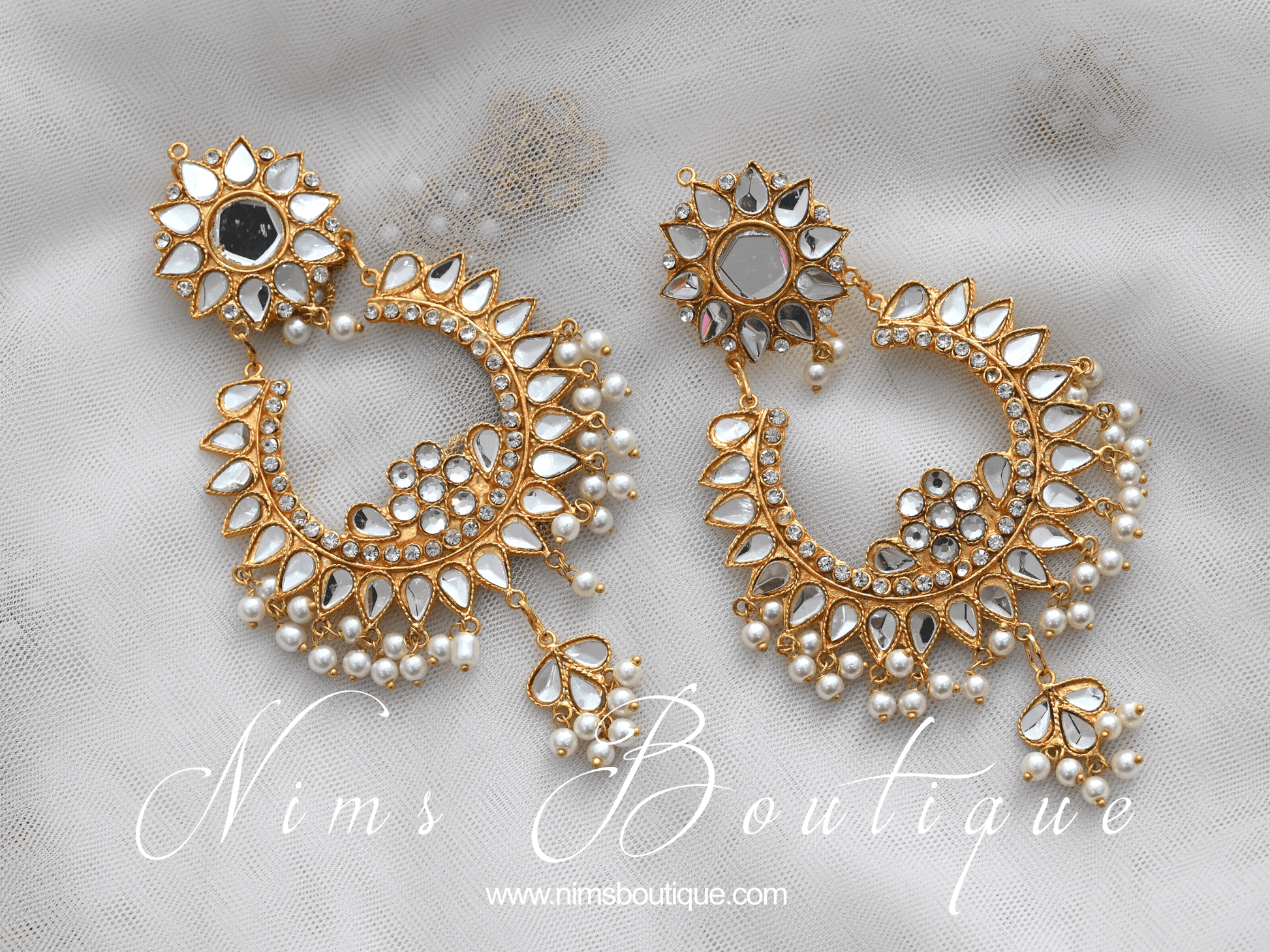 Nims Boutique Tanuja Light Gold & Pearl Maharani Earrings