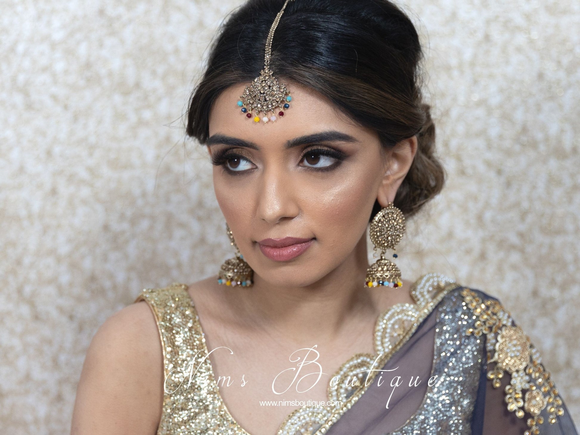 Nims Boutique Royal Antique Multicolour Chumke & Tikka Set Blues & Yellows