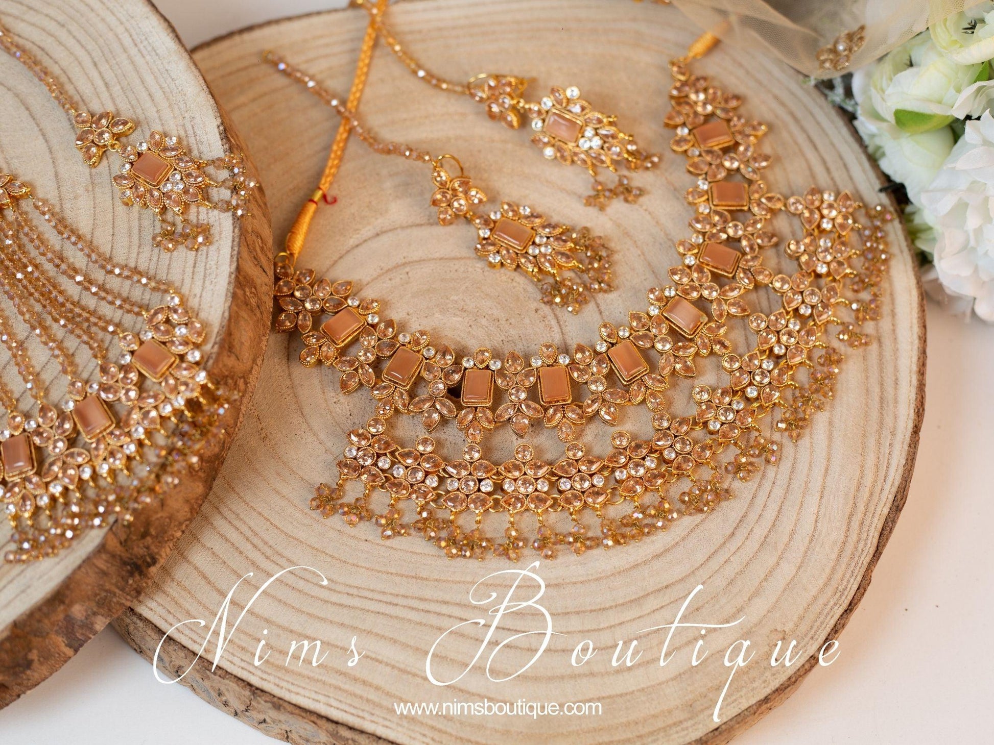 Nims Boutique Pari Maharani Peach & Gold Set