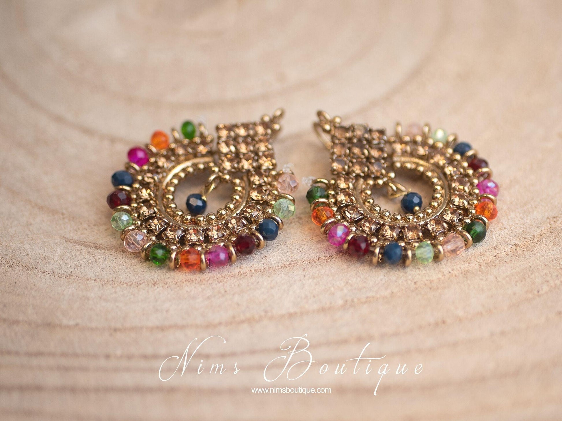 Nims Boutique Vidya Multicolour & Gold Stone Earrings